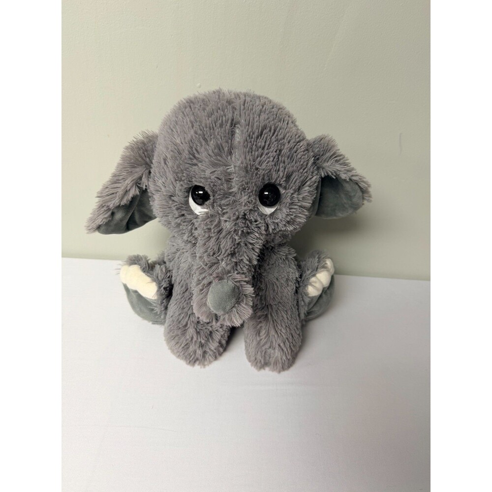 Toy Factory Gray Elephant Plush Stuffed Animal Shaggy Fur Big Eyes Sitting